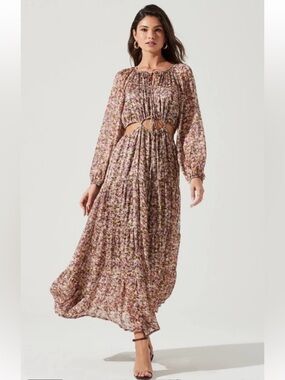 ASTR the Label Freya Long-Sleeve Cutout Floral Maxi Dress size M